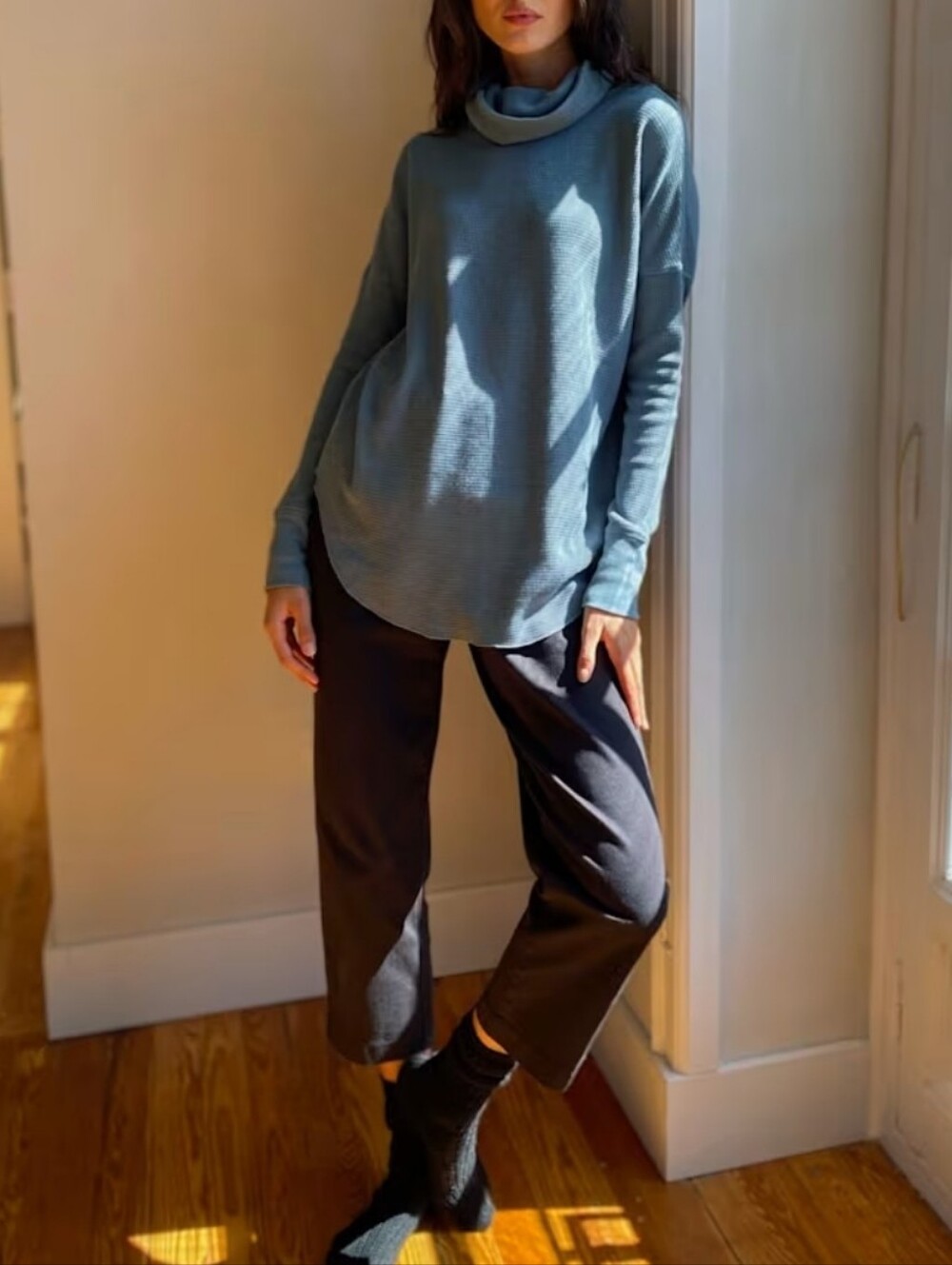 Aritzia The Group Babaton Thermal Cowlneck Top Waffle-knit Pullover Womens 2XS